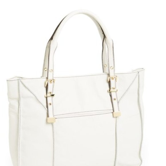 STEVEN/STEVE MADDEN New ROCKY Leather Satchel Shopper Tote WHITE Handbag Bag NWT - Picture 2 of 16